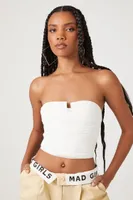 Women's Cropped Mesh Tube Top in White Large