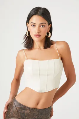 Women's Faux Leather Bustier Cropped Cami in Birch Small