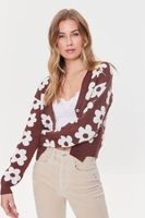 Women's Floral Print Cardigan Sweater in Brown/Cream Large