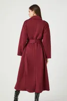 Women's Belted Faux Suede Trench Coat in Wine Medium