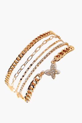 Women's Rhinestone Butterfly Bracelet Set in Gold
