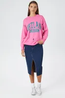 Women's Distressed Portland Oregon Graphic Pullover in Pink/Green Small