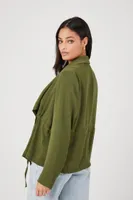 Women's Drawstring Waterfall Jacket in Olive Small