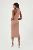 Women's Turtleneck Bodycon Midi Dress in Taupe, XL