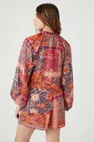 Women's Floral Abstract Print Romper in Orange Small