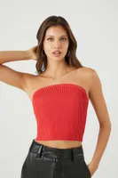 Women's Cropped Sweater-Knit Tube Top Red