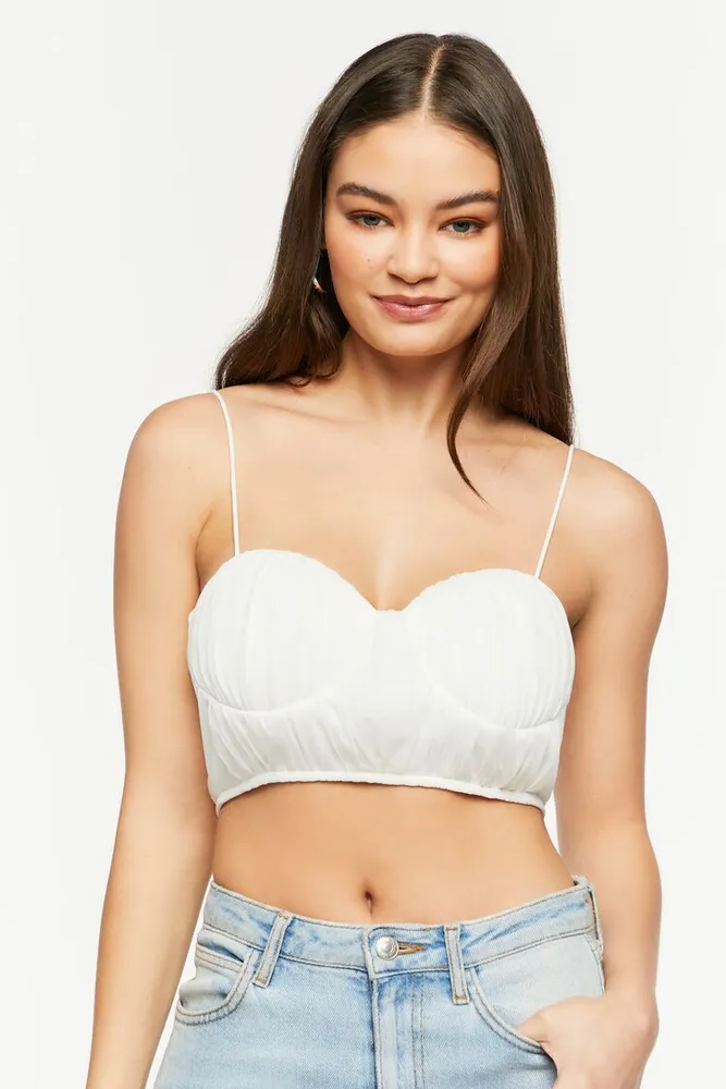 Forever 21 Women's Shirred Cropped Bustier Cami in White Medium