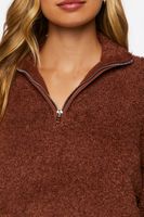 Women's Fuzzy Half-Zip Sweater in Brown Medium