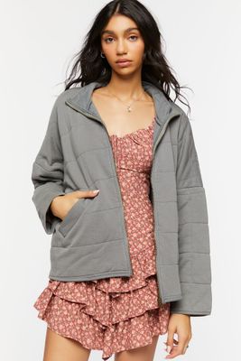 Women's Quilted Zip-Up Jacket in Dark Grey Large