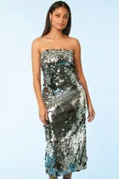 Women's Sequin Strapless Midi Dress in Black/Silver Small