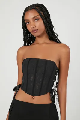 Women's Lace Corset Cropped Tube Top in Black, XS