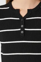 Girls Striped Sweater-Knit Bodysuit (Kids) in Black/White, 5/6