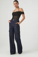 Women's High-Rise Wide-Leg Cargo Jeans in Dark Denim