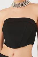 Women's Ponte Knit Cropped Tube Top in Black, XL
