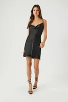 Women's Cowl Neck Satin Slip Dress in Black Large