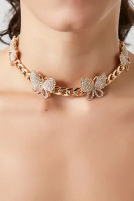 Women's Rhinestone Butterfly Choker Necklace in Gold/Clear