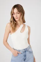 Women's Sweater-Knit One-Shoulder Bodysuit in White Medium