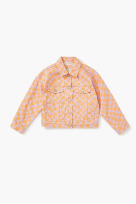 Women Girls Checkered Jacket (Kids) Orange/Purple,
