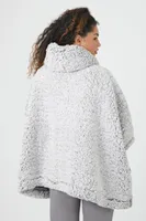 Women's Faux Shearling Hooded Poncho in Grey/Ivory Medium