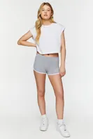 Women's Ringer Dolphin-Hem Shorts in Heather Grey/Cream Medium