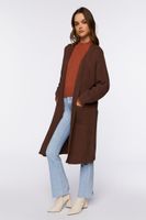 Women's Open-Front Longline Cardigan Sweater in Brown Small