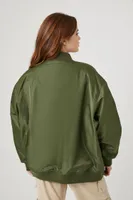 Women's Zip-Up Bomber Jacket in Olive, XL