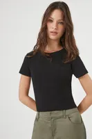 Women's Cotton-Blend Crew T-Shirt in Black Medium