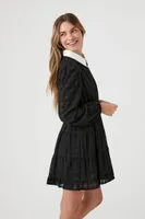 Women's Striped Long-Sleeve Shirt Dress in Black/White, XS