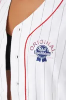 Women's Pabst Blue Ribbon Baseball Jersey Top in White, XS