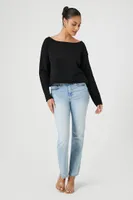 Women's Drop-Sleeve Boat Neck Sweater in Black, XL