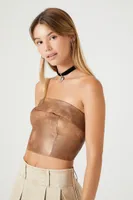 Women's Faux Leather Cropped Tube Top in Brown Medium