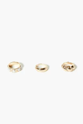 Women's Faux Pearl Ring Set in Gold/Cream, 8