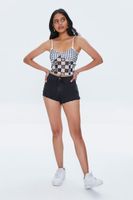 Women's Mixed Plaid Mesh Cami in Black/White Medium