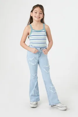 Girls Frayed Heart Flare Jeans (Kids) in Light Denim, 9/10