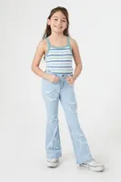 Girls Frayed Heart Flare Jeans (Kids) in Light Denim, 11/12