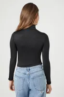 Women's Long-Sleeve Turtleneck Crop Top Black