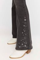 Women's Embroidered High-Rise Flare Jeans in Washed Black, 27