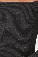 Women's Glitter Off-the-Shoulder Sweater Midi Dress in Black/Silver, XXL