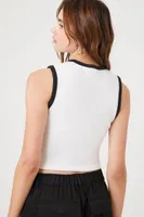 Women's Ringer Cropped Tank Top in White/Black, XL