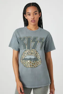 Women's KISS Graphic Mineral Wash T-Shirt in Green, S/M