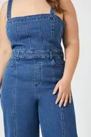 Women's Sleeveless Denim Jumpsuit in Medium Denim, 1X