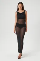 Women's Sheer Mesh Bodycon Maxi Dress in Black Large