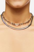 Women's Cable & Snake Chain Necklace Set in Silver