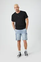 Men Drawstring Denim Cargo Shorts in Light Denim Medium