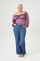 Women's Off-the-Shoulder Satin Top in Purple, 3X