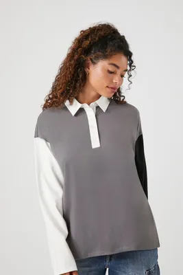 Women's Colorblock Rugby Shirt in Grey, XS
