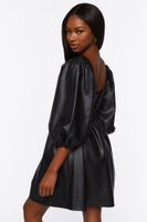 Women's Faux Leather Balloon-Sleeve Mini Dress in Black Medium