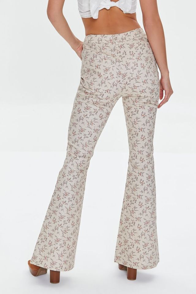 Forever 21 Women's Ditsy Floral Print Flare Pants in Khaki Medium