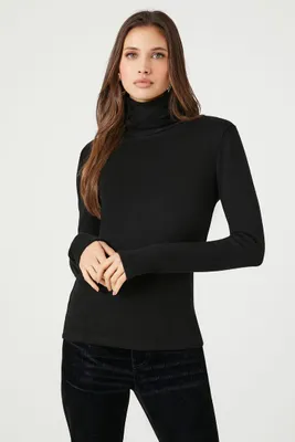 Women's Turtleneck Long-Sleeve Top in Black, XS