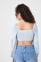 Women's Marble Print Crop Top in Blue Large